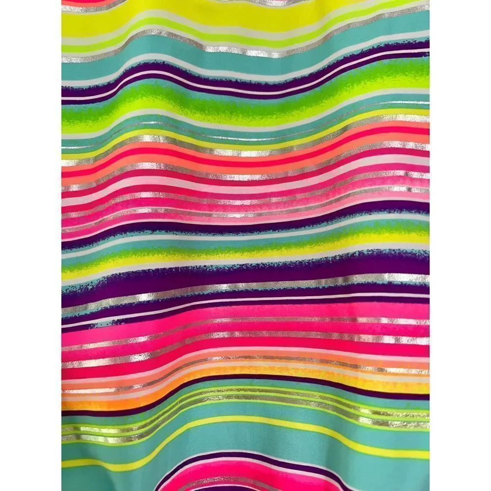 ‎Girls One Piece Swimsuit Shiny Stripes Back Cross-Straps